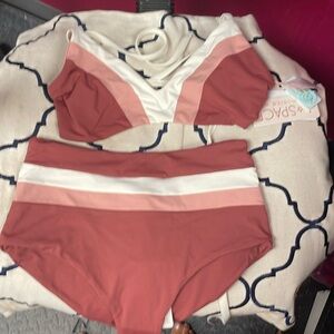 Women's Pink and White Bikini Set